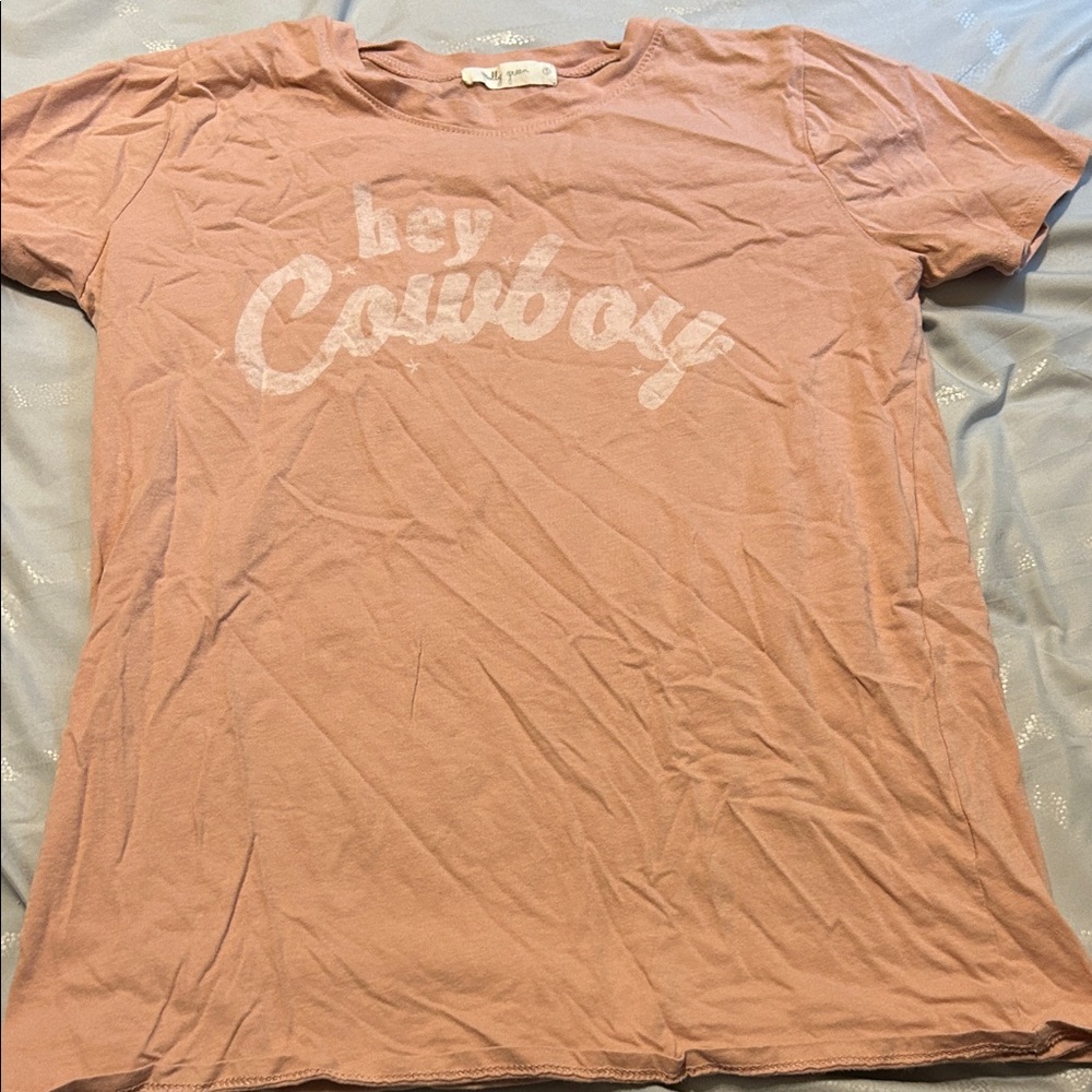 ‘Hey Cowboy’ Pink Short Sleeve Tee